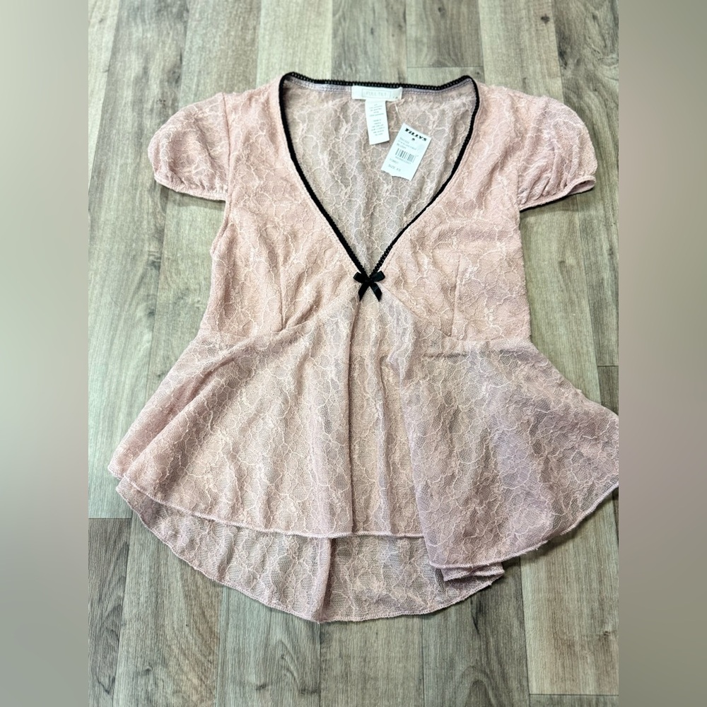 NWT Full Tilt babydoll top shirt womens XS pink‎ laced bow